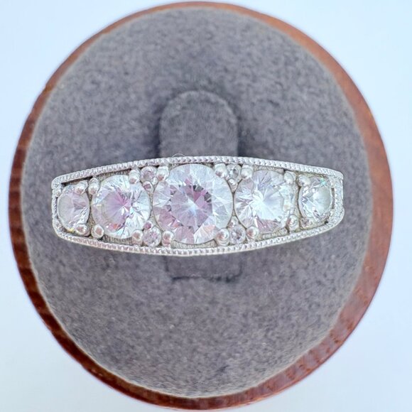 VTG Sterling Silver 925 Cubic Zirconia Prong Set Statement Ring Size 9 - Picture 1 of 11